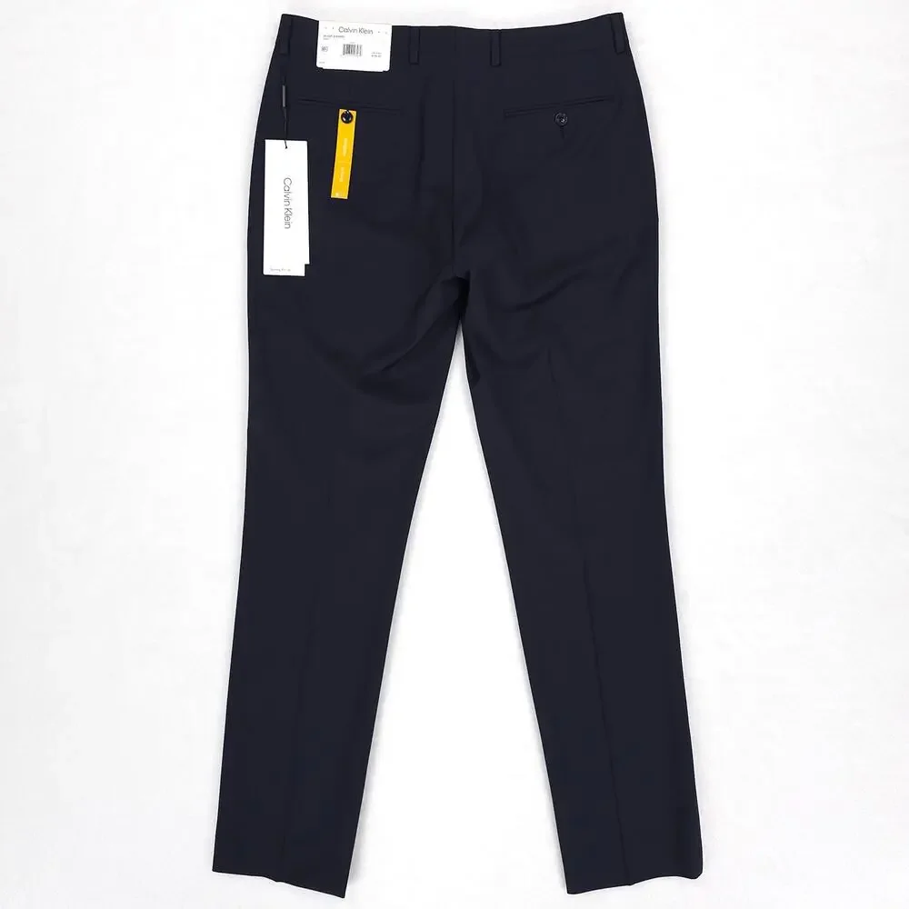 Calvin Klein Mens Skinny Fit 2 Piece Suit 44R 34x32 Navy Blue Solid Stretch Wool